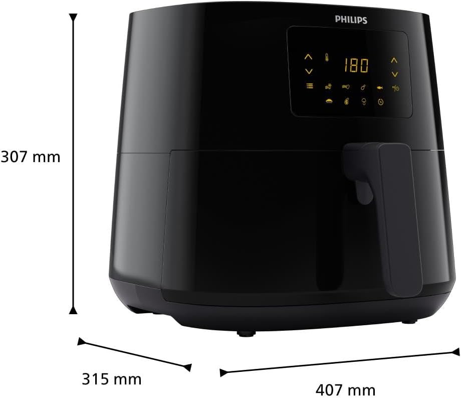 Philips 3000 Series Airfryer XL - Technologie Rapid Air, jusqu'à 90% de matières grasses en moins, capacité de 1,2 kg, format de 6,2 l, écran tactile, noir (HD9270/90)