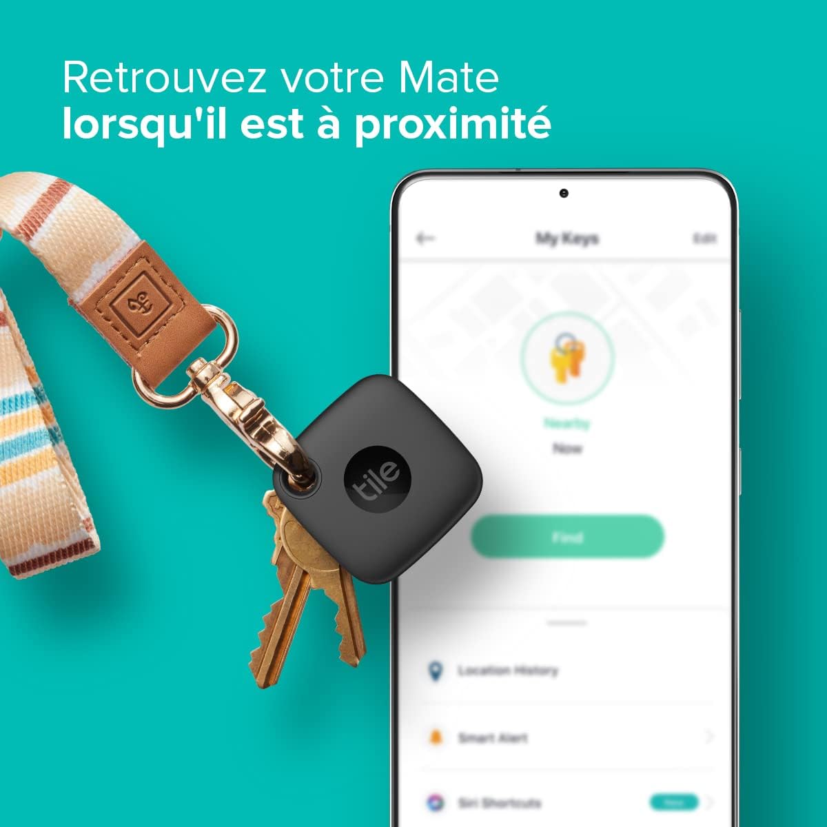 Tile Mate (2022) Localisateur d’article Bluetooth, Portée de 60 m, fonctionne avec Alexa et Google Home, Compatible avec iOS et Android, Noir