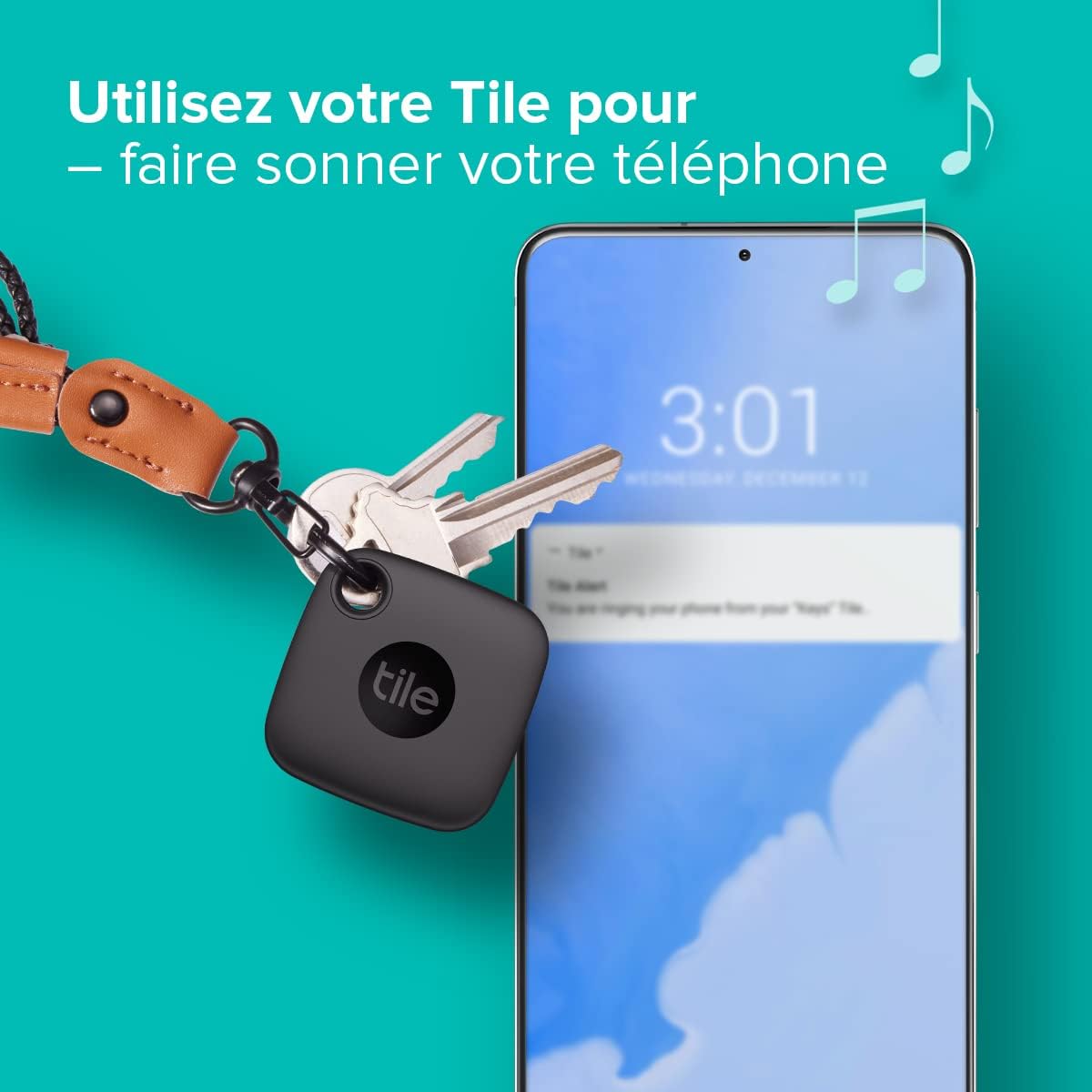 Tile Mate (2022) Localisateur d’article Bluetooth, Portée de 60 m, fonctionne avec Alexa et Google Home, Compatible avec iOS et Android, Noir