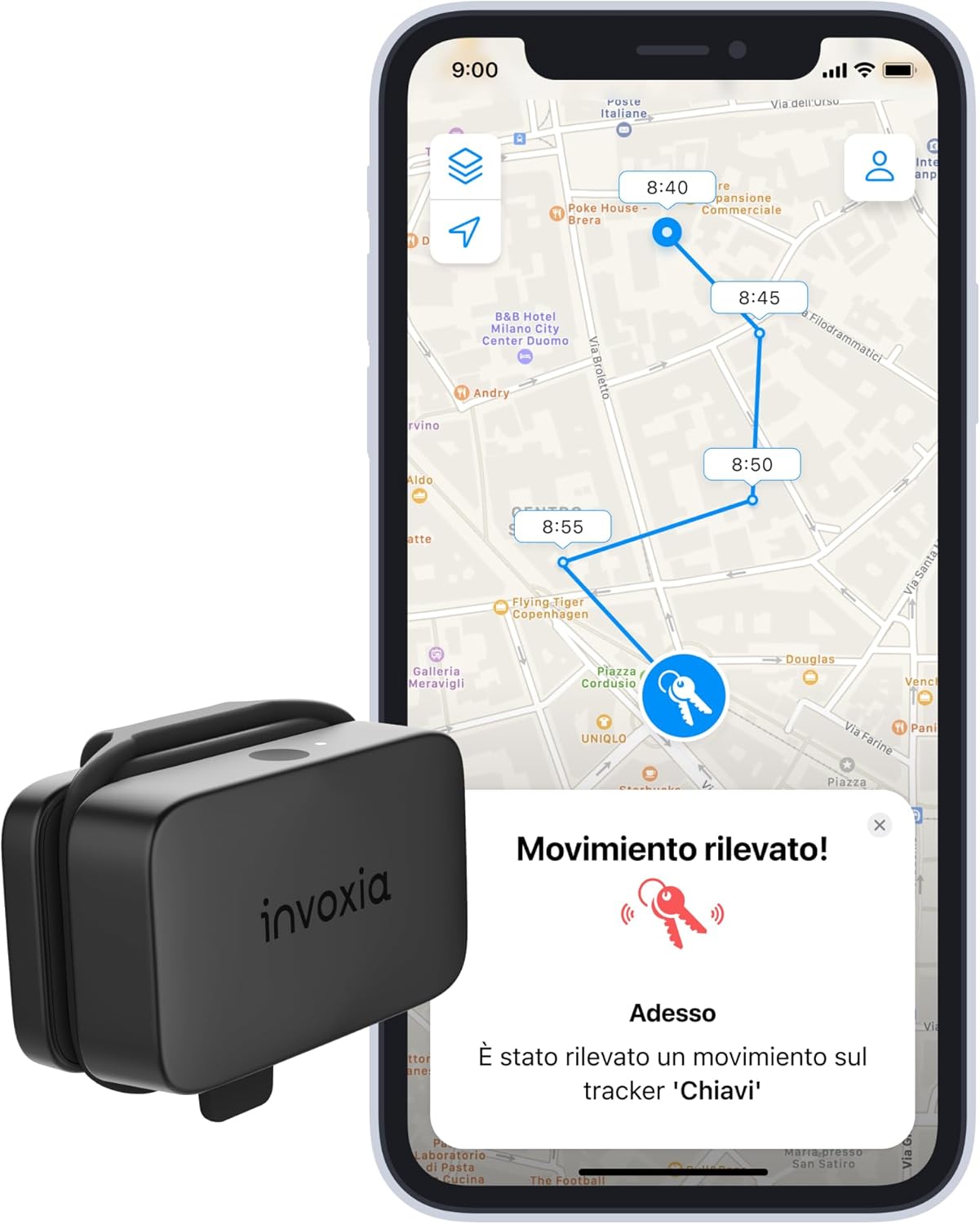 Invoxia Mini Tracker GPS - Petit traceur GPS avec 3 mois d'autonomie - 3 ans d'abonnement inclus