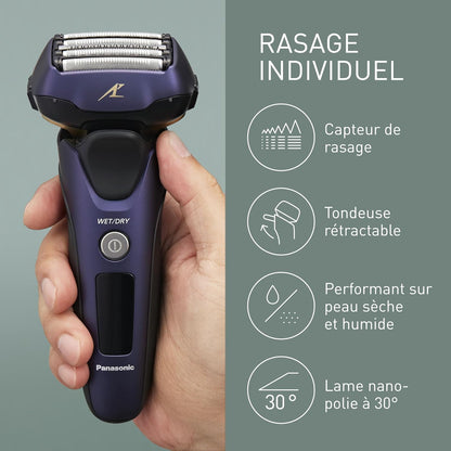 Panasonic Series 800 ES-LV67 Personalcare Rasoir 5 Lames dont 2 de finition externes Wet & Dry 4 accessoires 51 min d'autonomie 1 heure de charge Moteur linéaire Bleu