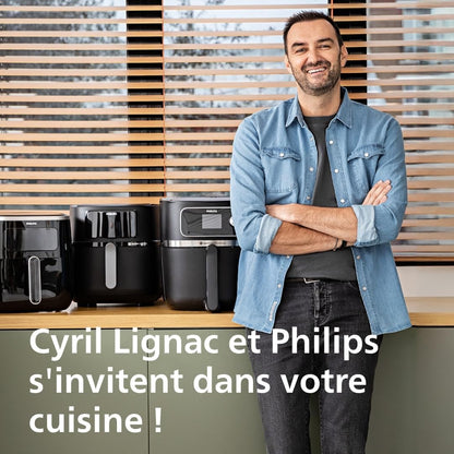 Philips 3000 Series Airfryer XL - Technologie Rapid Air, jusqu'à 90% de matières grasses en moins, capacité de 1,2 kg, format de 6,2 l, écran tactile, noir (HD9270/90)