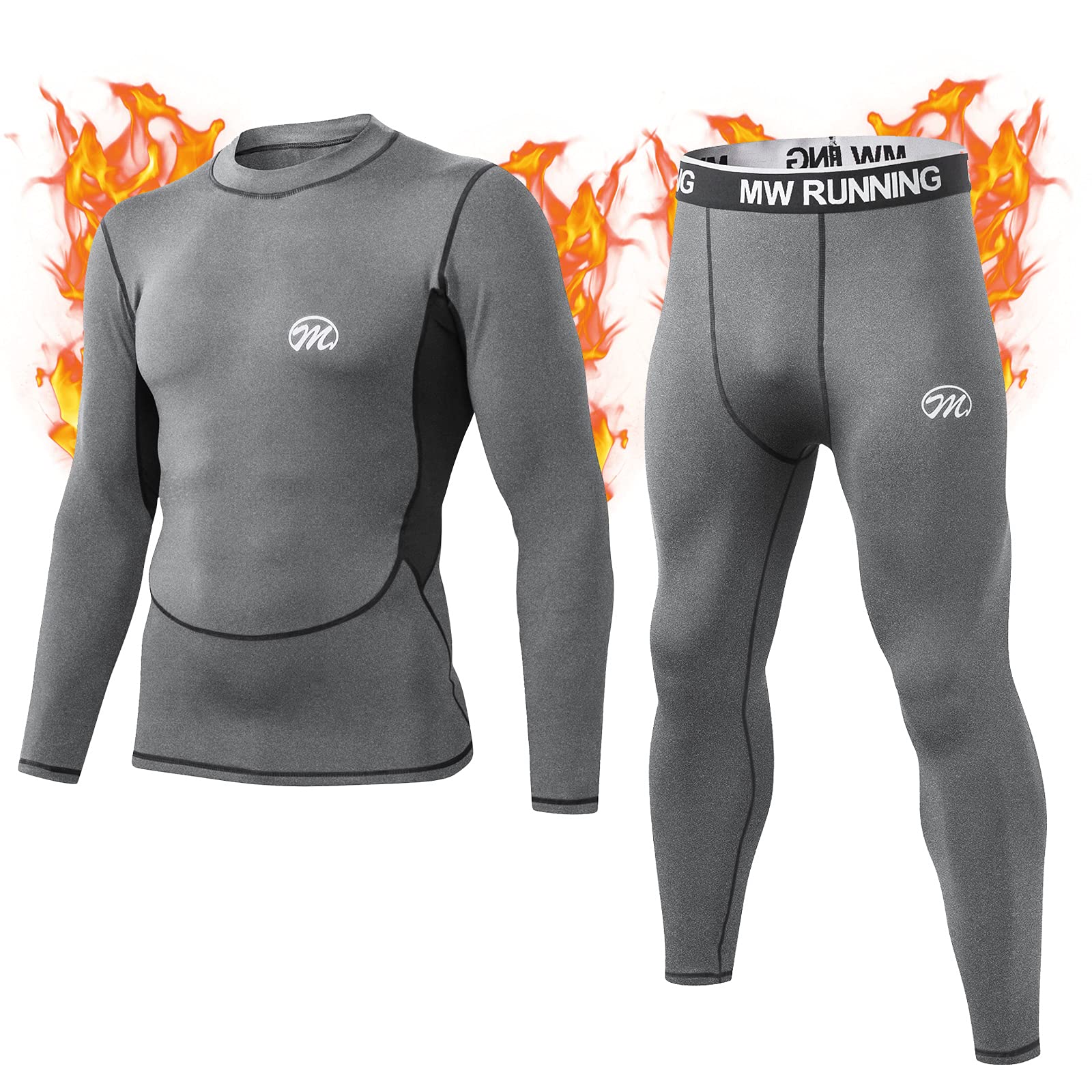 MeetHoo Ensemble de sous-vêtements Thermiques Homme Baselayer, Manches Longues, Haut Maillot de Corps + Pantalon Bas Hiver Ski Sport