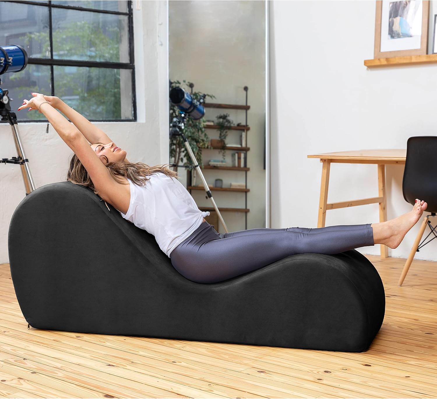 Avana Sleek Chaise Lounge for Yoga - Made in The USA - Great for Stretching, Relaxation, Exercise & More, 60D x 18W x 26H Inch, Black